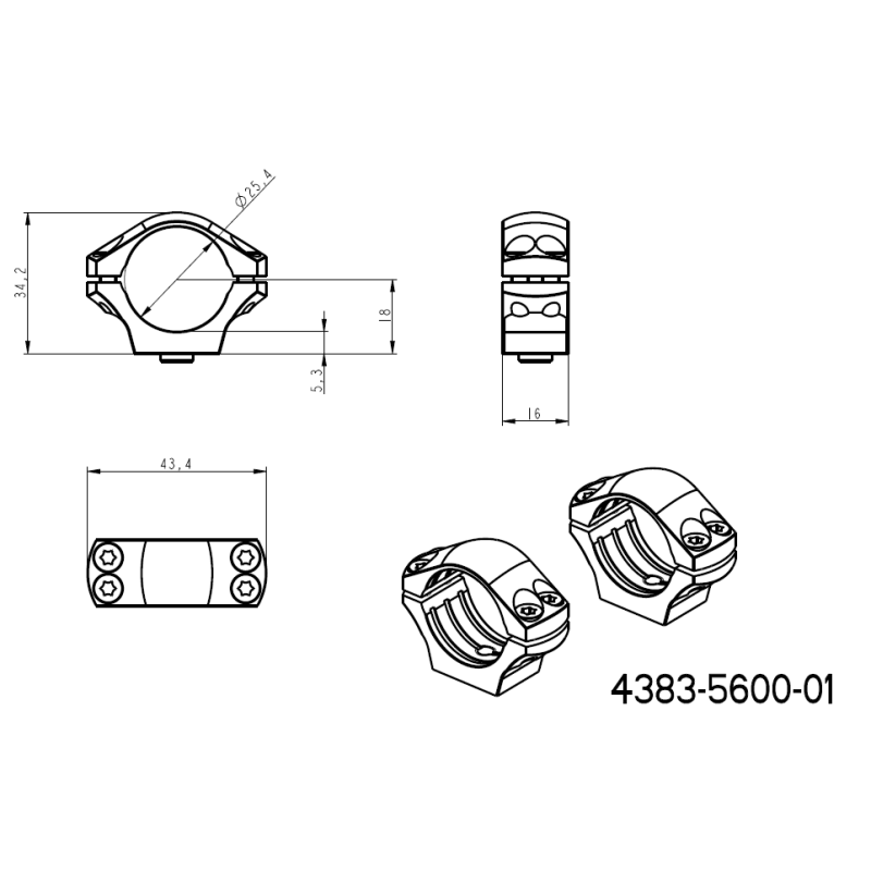 1" Montageringe für Zielfernrohre [25,4mm] | zweiteilige Picatinny-Basis mit QD-Hebeln 