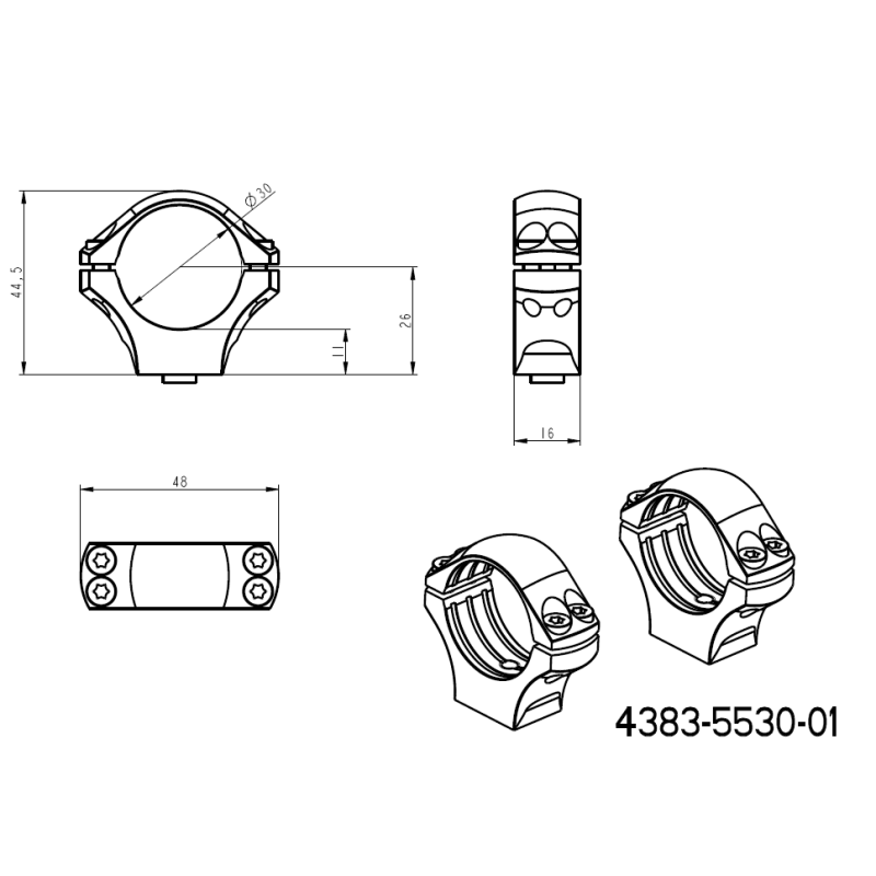 30mm Montageringe für Zielfernrohre | einteilige Picatinny-Basis mit QD-Hebeln 