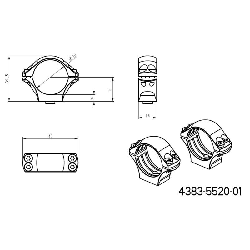 30mm Montageringe für Zielfernrohre | einteilige Picatinny-Basis mit QD-Hebeln 