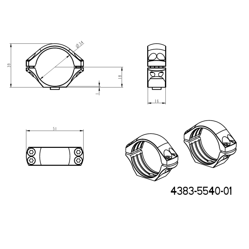 34mm Montageringe für Zielfernrohre | einteilige Picatinny-Schiene mit QD-Hebeln 