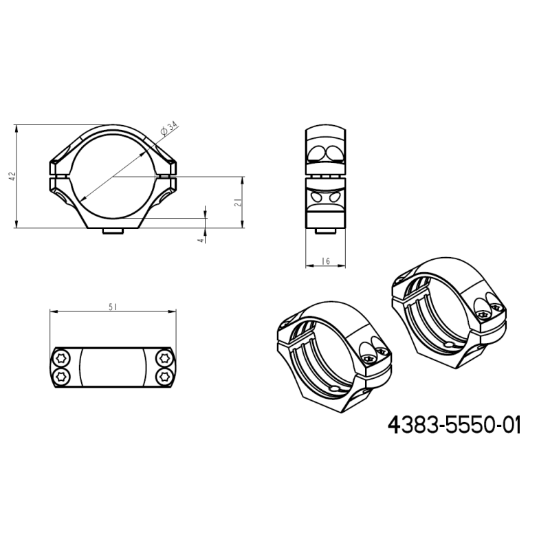 34mm Montageringe für Zielfernrohre | einteilige Picatinny-Schiene mit QD-Hebeln 