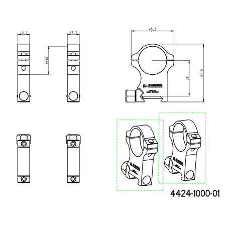 30mm Montageringe für Zielfernrohre | Picatinny-Basis mit Schraubmutter 